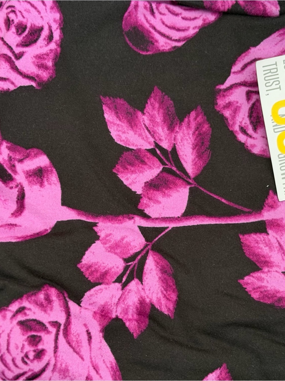 Women’s Black Leggings with Bright Pink Floral Print